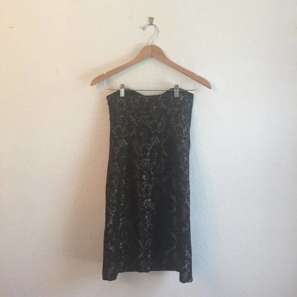 Ann Taylor LOFT 0 black & gold brocade dress metallic formal - Picture 2 of 5